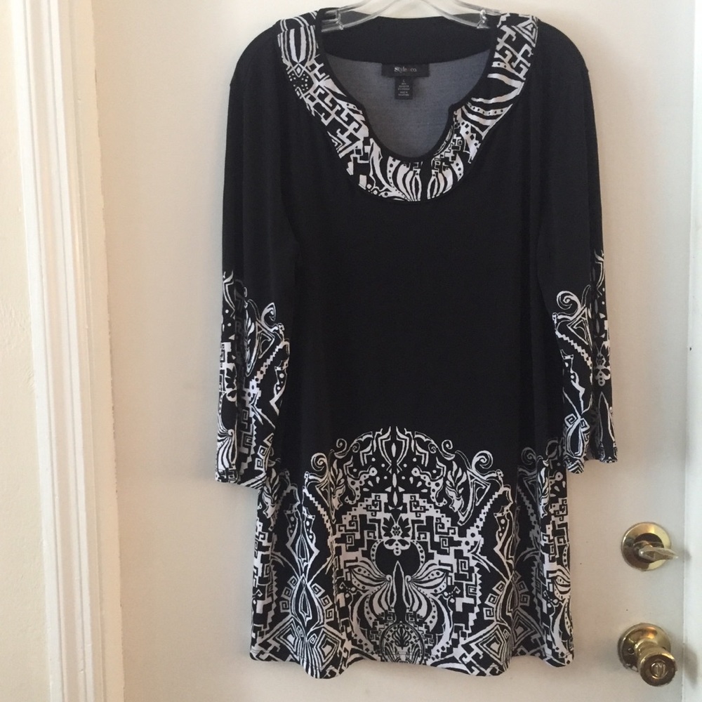 Style & Co Black and White Print Dress Size Large